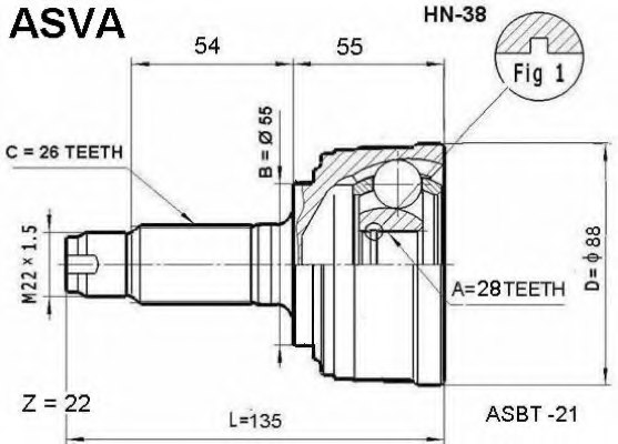 ASVA HN-38 Joint Kit, drive shaft